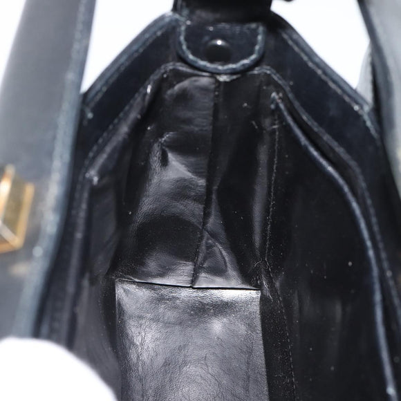 GUCCI Hand Bag Leather Black Gold Auth ka5042