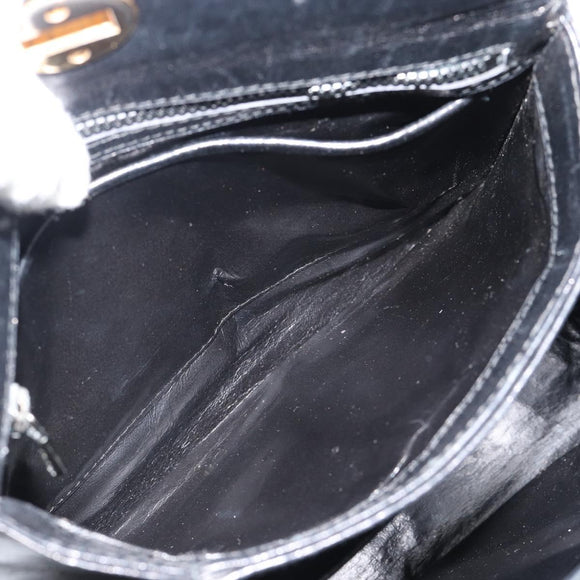 GUCCI Hand Bag Leather Black Gold Auth ka5042