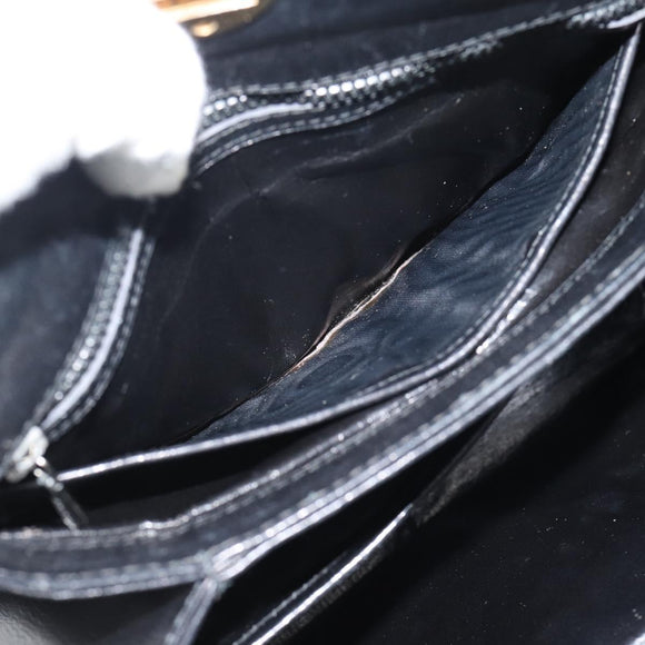 GUCCI Hand Bag Leather Black Gold Auth ka5042