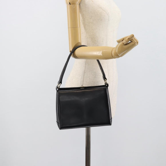 GUCCI Hand Bag Leather Black Gold Auth ka5042