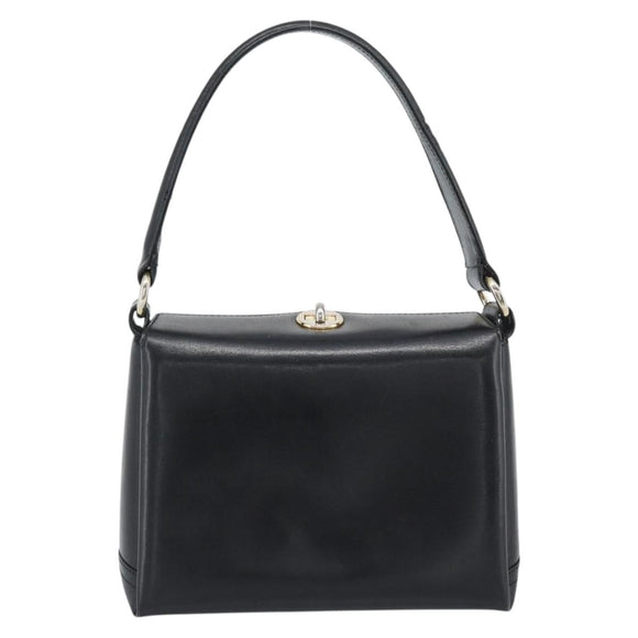 GUCCI Hand Bag Leather Black Gold Auth ka5042