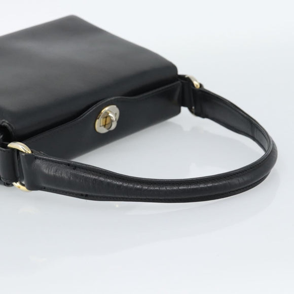 GUCCI Hand Bag Leather Black Gold Auth ka5042