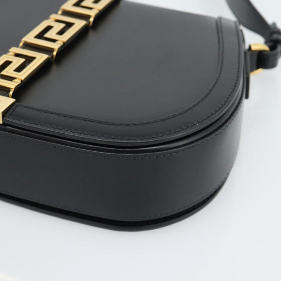 VERSACE Shoulder Bag Leather Black Gold Auth ka5043SAM