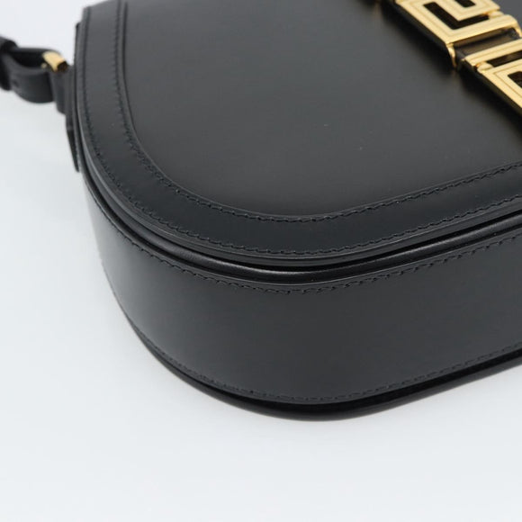 VERSACE Shoulder Bag Leather Black Gold Auth ka5043SAM