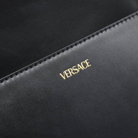 VERSACE Shoulder Bag Leather Black Gold Auth ka5043SAM
