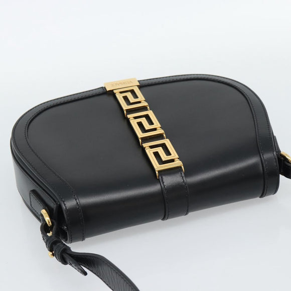 VERSACE Shoulder Bag Leather Black Gold Auth ka5043SAM