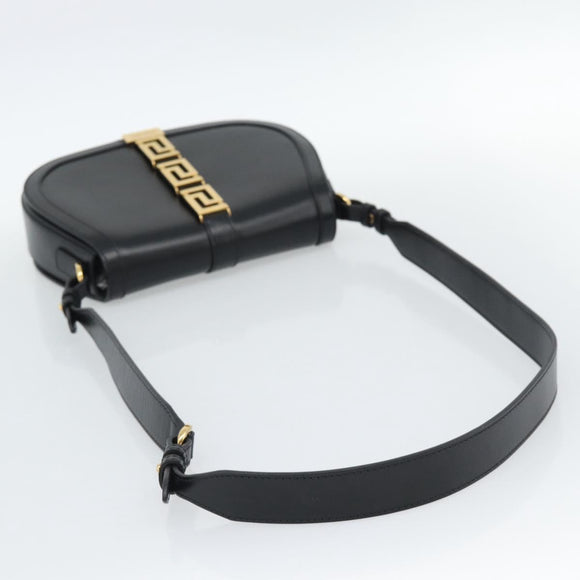 VERSACE Shoulder Bag Leather Black Gold Auth ka5043SAM