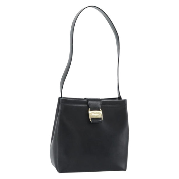 Salvatore Ferragamo Vala Shoulder Bag Leather Black Gold Auth ka5045