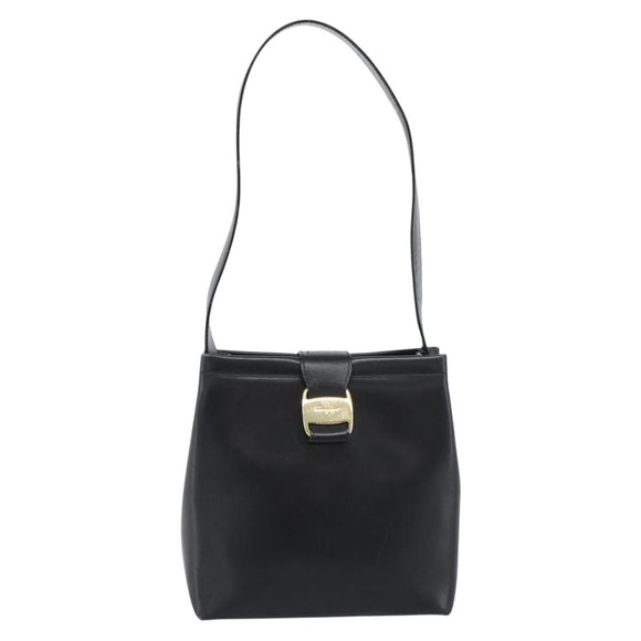 Salvatore Ferragamo Vala Shoulder Bag Leather Black Gold Auth ka5045