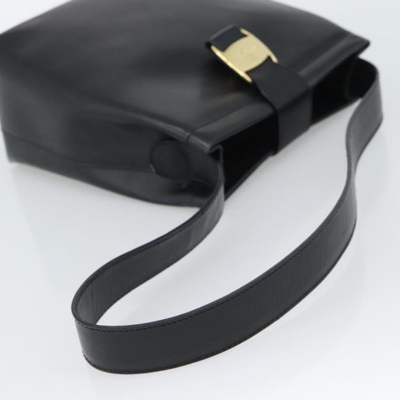 Salvatore Ferragamo Vala Shoulder Bag Leather Black Gold Auth ka5045