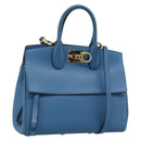 Salvatore Ferragamo Gancini Hand Bag Leather 2way Blue Gold Auth ka5047A-1