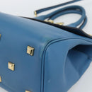 Salvatore Ferragamo Gancini Hand Bag Leather 2way Blue Gold Auth ka5047A-10