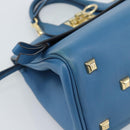 Salvatore Ferragamo Gancini Hand Bag Leather 2way Blue Gold Auth ka5047A-15