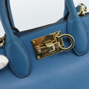 Salvatore Ferragamo Gancini Hand Bag Leather 2way Blue Gold Auth ka5047A-18