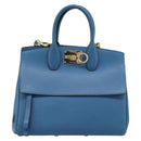 Salvatore Ferragamo Gancini Hand Bag Leather 2way Blue Gold Auth ka5047A-13