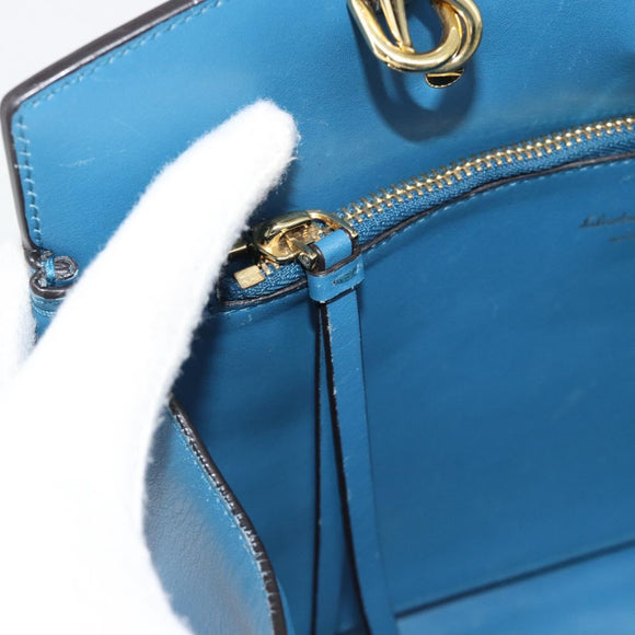 Salvatore Ferragamo Gancini Hand Bag Leather 2way Blue Gold Auth ka5047A