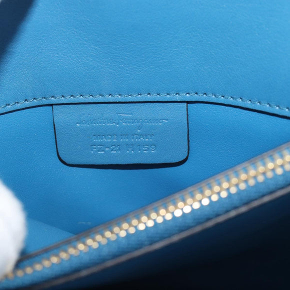 Salvatore Ferragamo Gancini Hand Bag Leather 2way Blue Gold Auth ka5047A