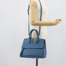 Salvatore Ferragamo Gancini Hand Bag Leather 2way Blue Gold Auth ka5047A-27