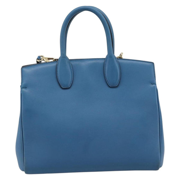 Salvatore Ferragamo Gancini Hand Bag Leather 2way Blue Gold Auth ka5047A