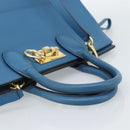 Salvatore Ferragamo Gancini Hand Bag Leather 2way Blue Gold Auth ka5047A-7