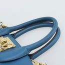 Salvatore Ferragamo Gancini Hand Bag Leather 2way Blue Gold Auth ka5047A-8