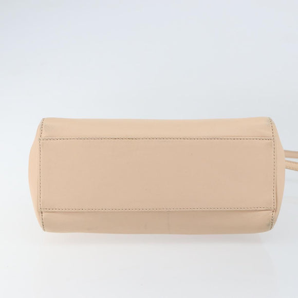FENDI Mini Peek A Boo Hand Bag Leather 2way Beige Silver Auth ka505