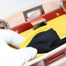 FENDI Mini Peek A Boo Hand Bag Leather 2way Beige Silver Auth ka505-24