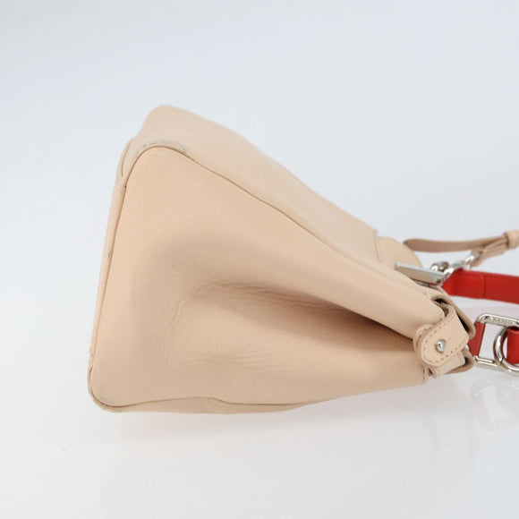 FENDI Mini Peek A Boo Hand Bag Leather 2way Beige Silver Auth ka505