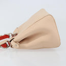 FENDI Mini Peek A Boo Hand Bag Leather 2way Beige Silver Auth ka505-5