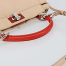 FENDI Mini Peek A Boo Hand Bag Leather 2way Beige Silver Auth ka505-7