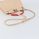 FENDI Mini Peek A Boo Hand Bag Leather 2way Beige Silver Auth ka505-9
