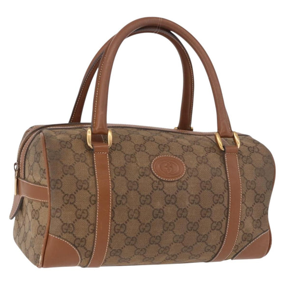 GUCCI GG Canvas Boston Bag Beige Gold Auth ka5051