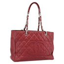 CHANEL Matelasse Chain Shoulder Bag Caviar Skin Red Silver CC Auth ka5052A-1