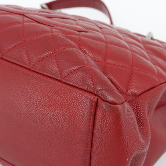 CHANEL Matelasse Chain Shoulder Bag Caviar Skin Red Silver CC Auth ka5052A