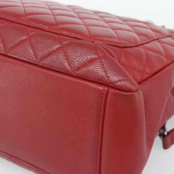 CHANEL Matelasse Chain Shoulder Bag Caviar Skin Red Silver CC Auth ka5052A