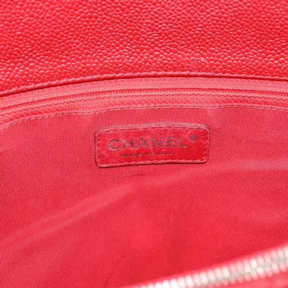 CHANEL Matelasse Chain Shoulder Bag Caviar Skin Red Silver CC Auth ka5052A