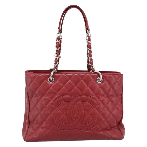 CHANEL Matelasse Chain Shoulder Bag Caviar Skin Red Silver CC Auth ka5052A