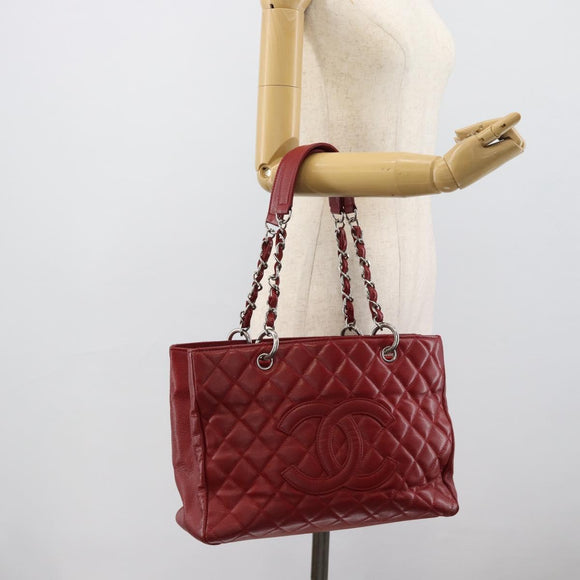 CHANEL Matelasse Chain Shoulder Bag Caviar Skin Red Silver CC Auth ka5052A