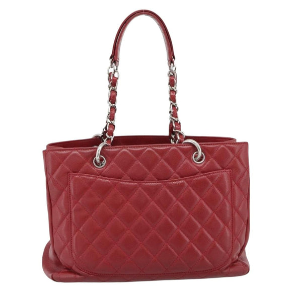 CHANEL Matelasse Chain Shoulder Bag Caviar Skin Red Silver CC Auth ka5052A