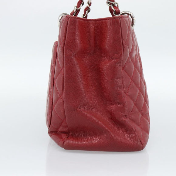 CHANEL Matelasse Chain Shoulder Bag Caviar Skin Red Silver CC Auth ka5052A