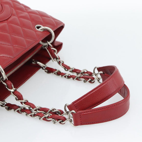 CHANEL Matelasse Chain Shoulder Bag Caviar Skin Red Silver CC Auth ka5052A