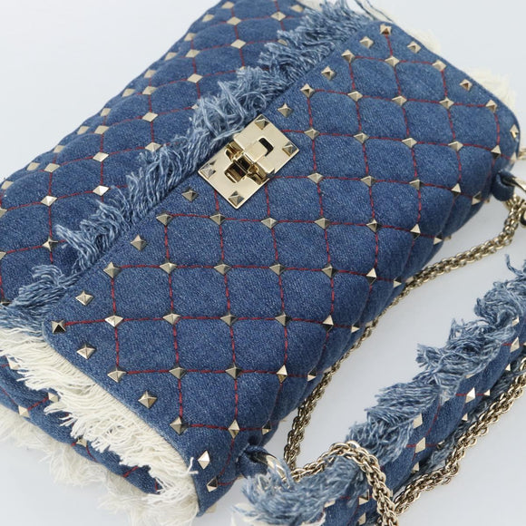 VALENTINO Hand Bag Denim 2way Blue Gold Auth ka5054M