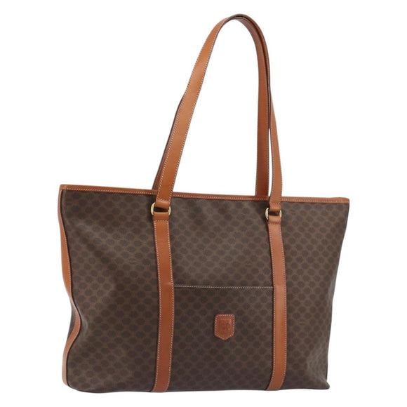 CELINE Macadam Canvas Boston Bag PVC Leather Brown Gold Auth ka5055A