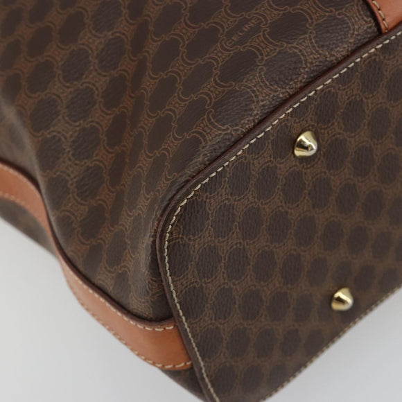 CELINE Macadam Canvas Boston Bag PVC Leather Brown Gold Auth ka5055A