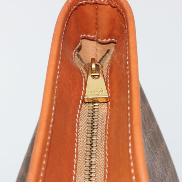 CELINE Macadam Canvas Boston Bag PVC Leather Brown Gold Auth ka5055A