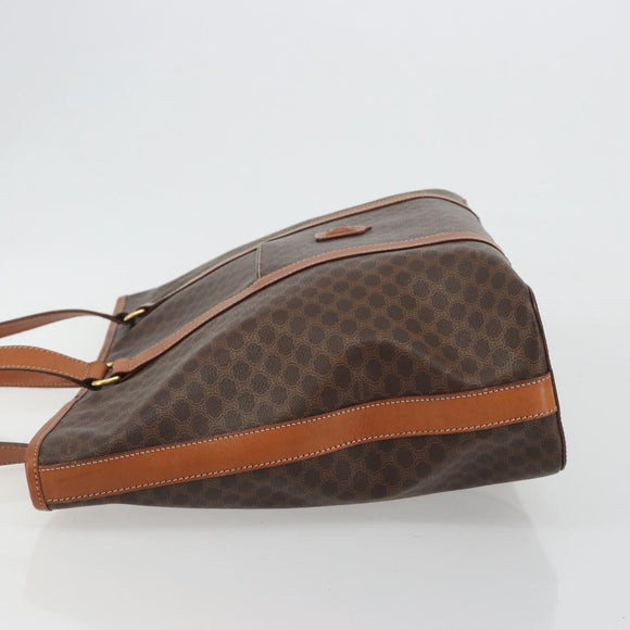 CELINE Macadam Canvas Boston Bag PVC Leather Brown Gold Auth ka5055A