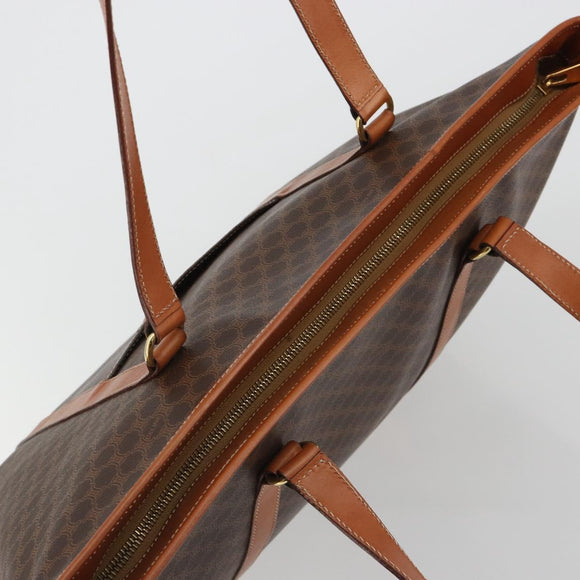CELINE Macadam Canvas Boston Bag PVC Leather Brown Gold Auth ka5055A