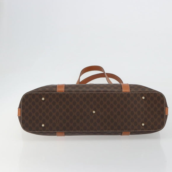 CELINE Macadam Canvas Boston Bag PVC Leather Brown Gold Auth ka5055A