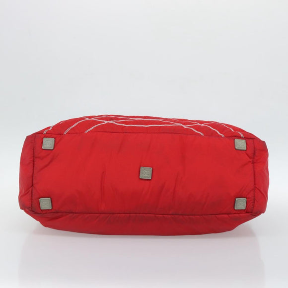 CHANEL Sports Line Boston Bag Nylon Red Silver CC Auth ka5057A