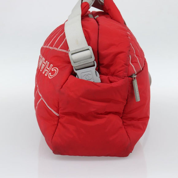 CHANEL Sports Line Boston Bag Nylon Red Silver CC Auth ka5057A